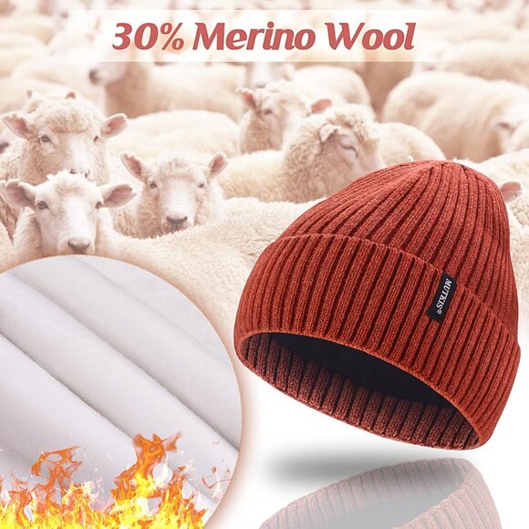 Beanie Hats for Men 30% Merino Wool Knit Hat, Winter Hats for Women Thick Warm L - Picture 4 of 7